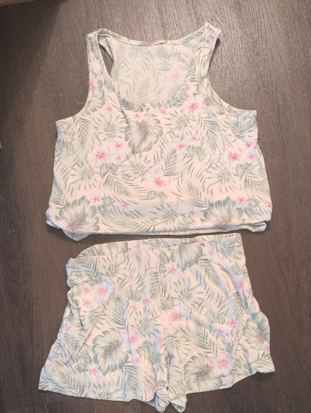 Tropical Print Two-Piece Lounge Set - Pastel Green & Pink